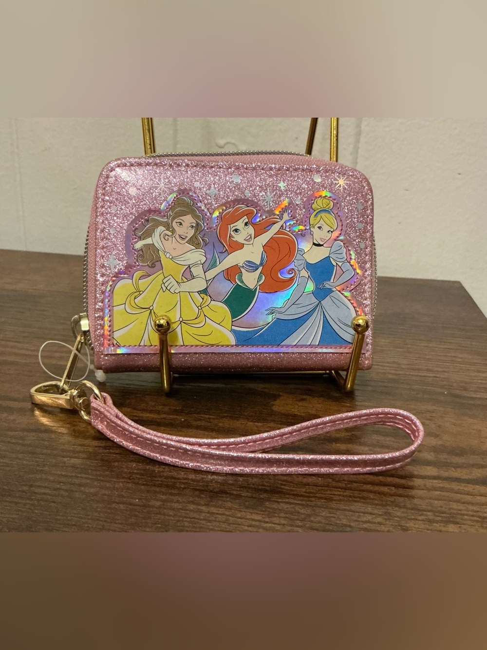 rare pink NWT Disney Parks Princess Pink Iridescent Zip Around Wallet